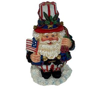 Patriotic Santa Figurine Holding American Flag & Bag Possible Dreams